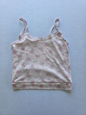 Delicate Pink Floral Lace-Trim Cami